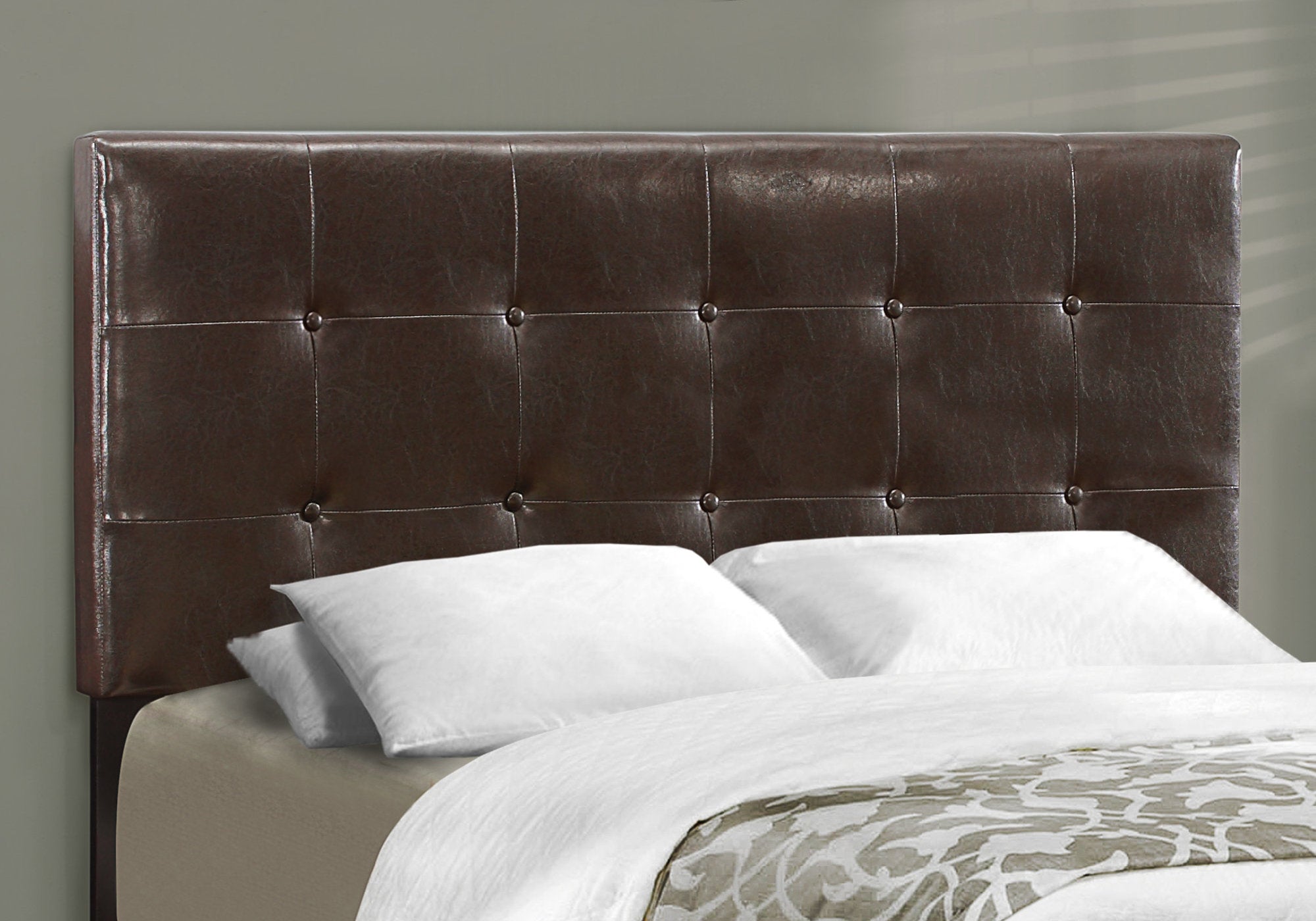 Brown Solid and Manufactured Wood Full Upholstered Faux Leather Bed Frame