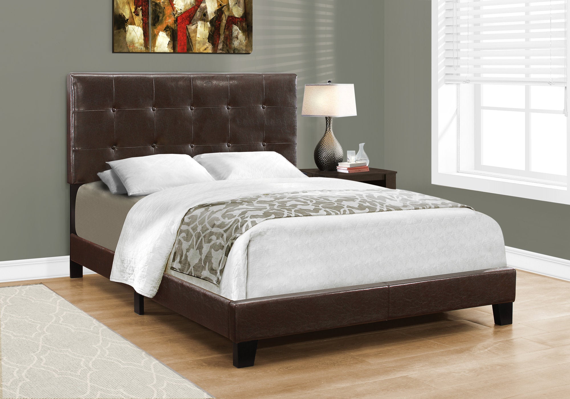 Brown Solid and Manufactured Wood Full Upholstered Faux Leather Bed Frame