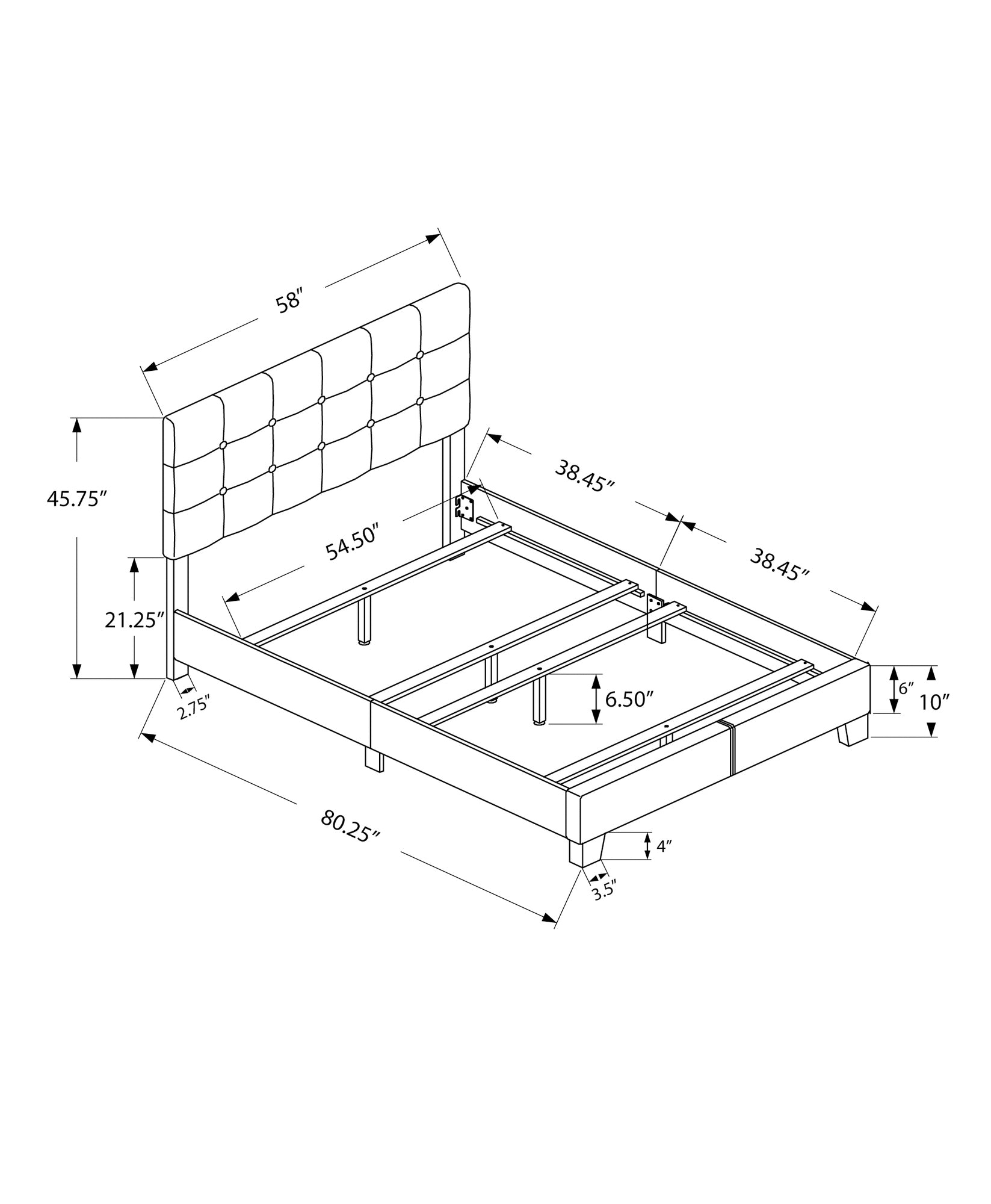 Brown Solid and Manufactured Wood Full Upholstered Faux Leather Bed Frame