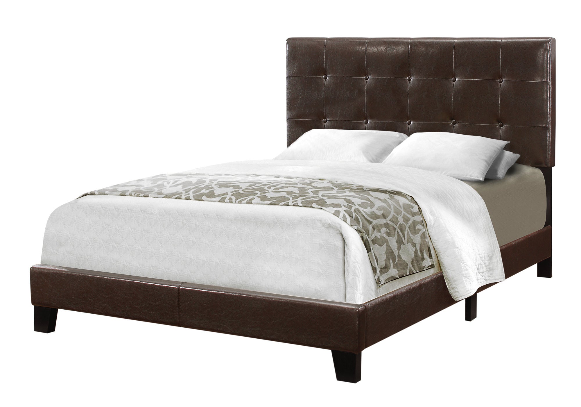 Brown Solid and Manufactured Wood Full Upholstered Faux Leather Bed Frame