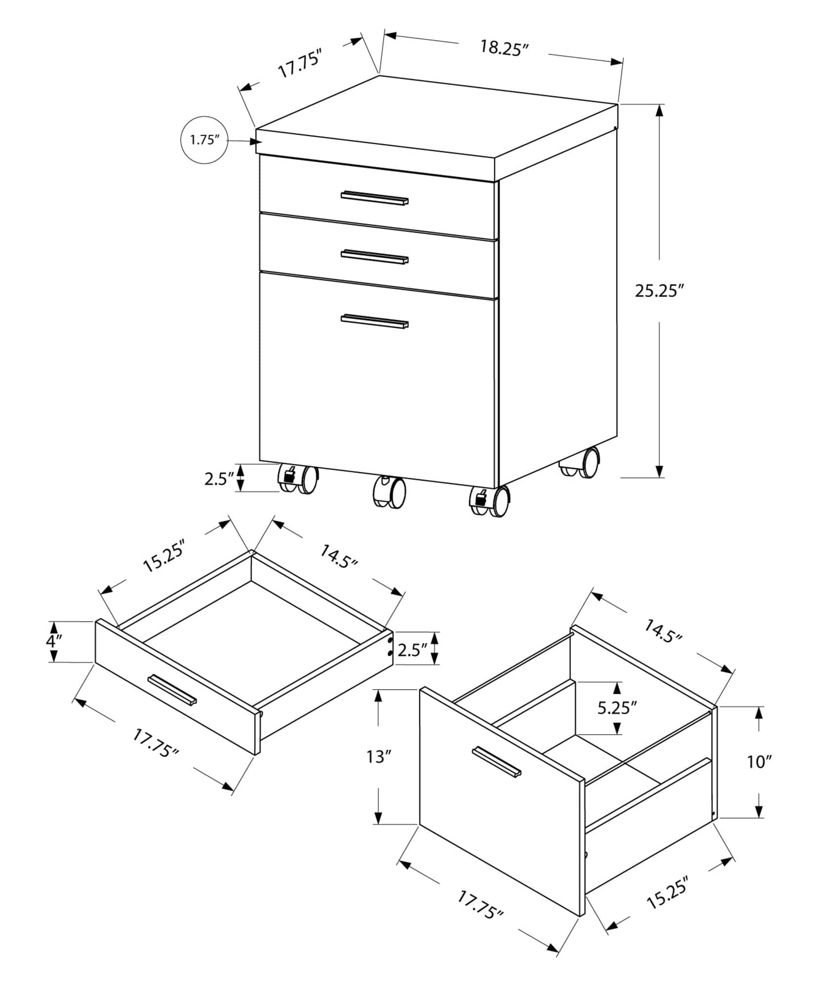 25.25" White Particle Board And Mdf Filing Cabinet With 3 Drawers