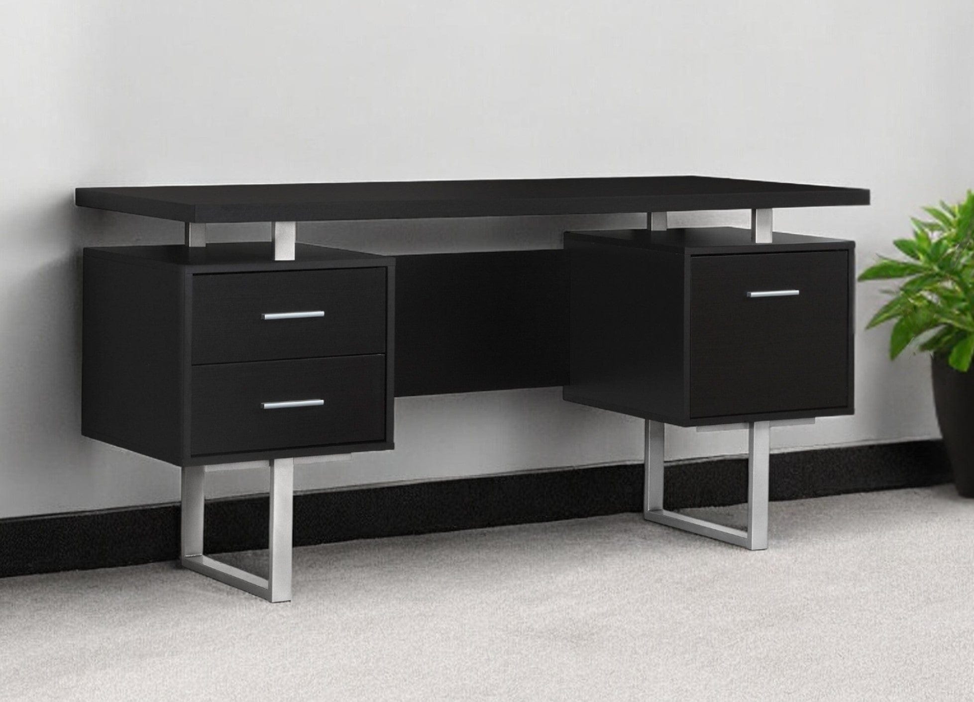 24" Black and Silver Computer Desk With Three Drawers