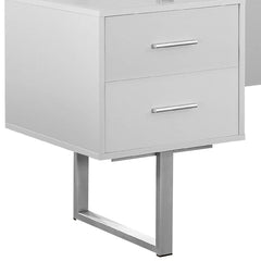 24" White and Silver Computer Desk With Three Drawers