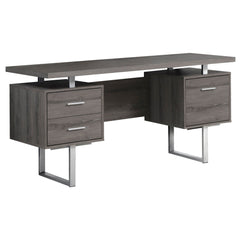 24" Taupe and Silver Computer Desk With Three Drawers