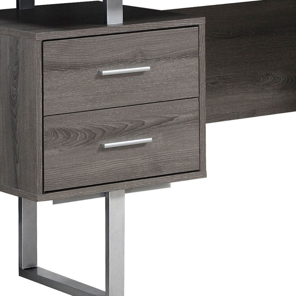 24" Taupe and Silver Computer Desk With Three Drawers