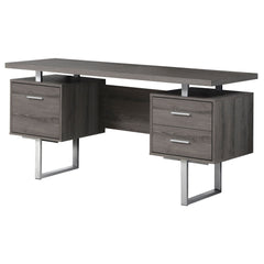 24" Taupe and Silver Computer Desk With Three Drawers