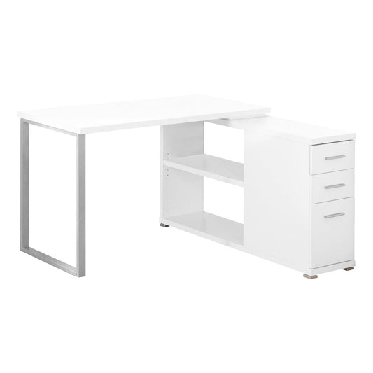 47" White and Silver L Shape Computer Desk With Three Drawers - Homeroots