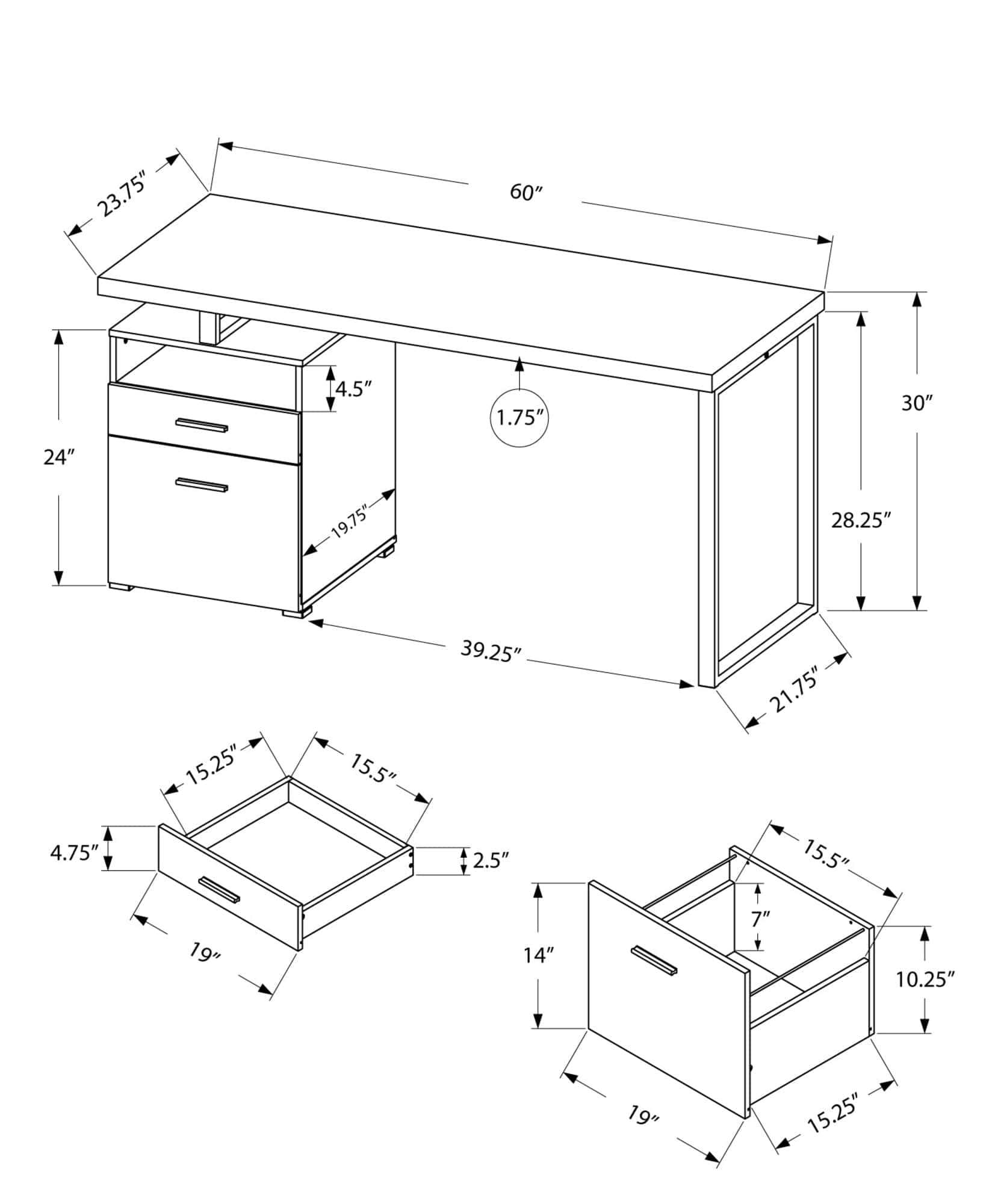 24" Dark Brown and Silver Computer Desk With Two Drawers