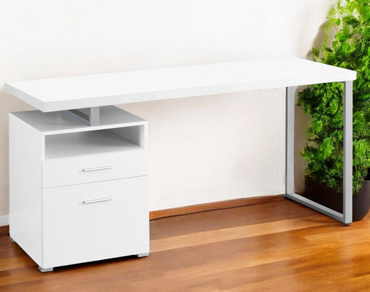 24" White and Silver Computer Desk With Two Drawers