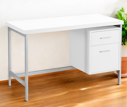 24" White and Silver Computer Desk With Two Drawers