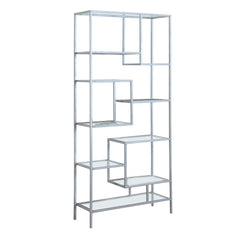 72" Silver Metal And Glass Etagere Bookcase