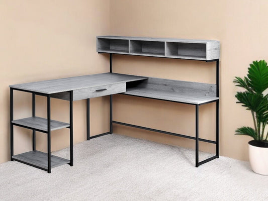 59" Gray and Black L Shape Computer Desk - Homeroots