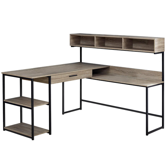 59" Taupe and Black L Shape Computer Desk - Homeroots