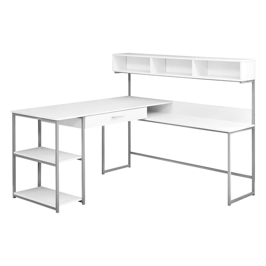 59" White and Silver L Shape Computer Desk - Homeroots