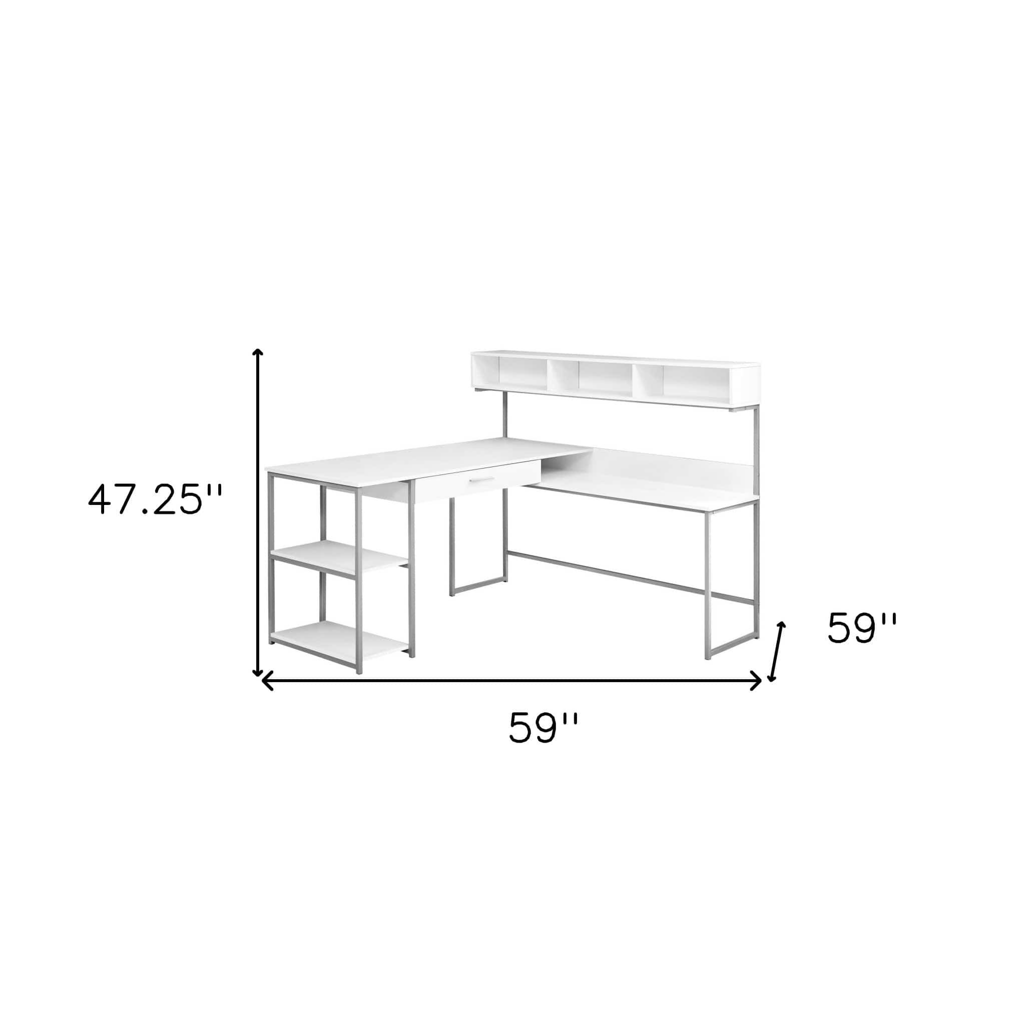 59" White and Silver L Shape Computer Desk - Homeroots