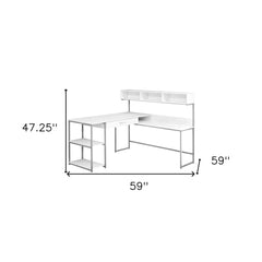 59" White and Silver L Shape Computer Desk - Homeroots