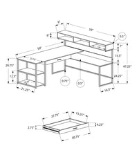 59" White and Silver L Shape Computer Desk - Homeroots