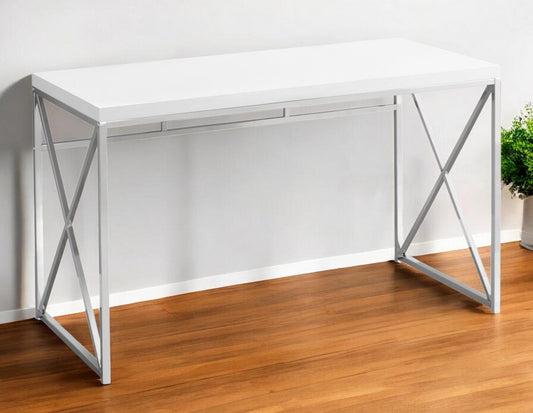 24" White and Silver Computer Desk