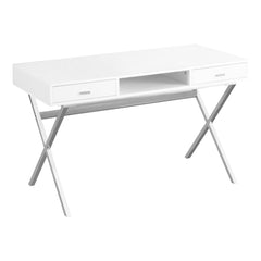 24" White and Silver Computer Desk With Two Drawers