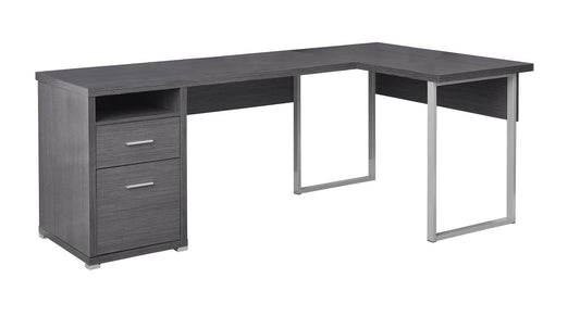 47" Gray and Silver L Shape Computer Desk With Two Drawers