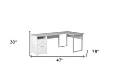 47" Gray and Silver L Shape Computer Desk With Two Drawers