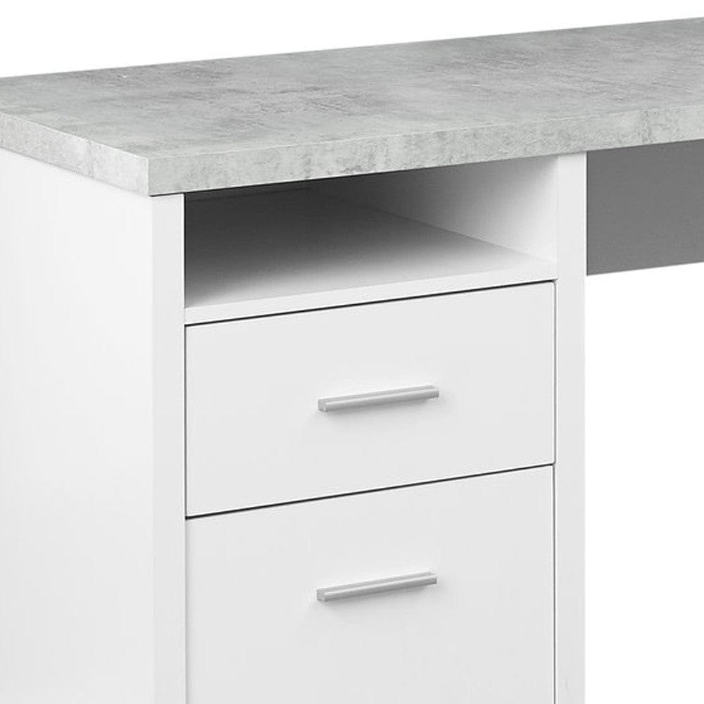 47" Gray and Silver L Shape Computer Desk With Two Drawers