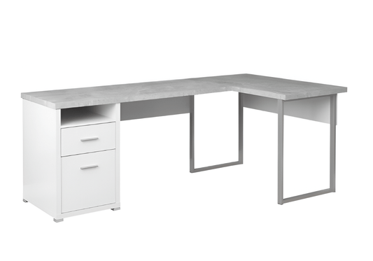 47" Gray and Silver L Shape Computer Desk With Two Drawers