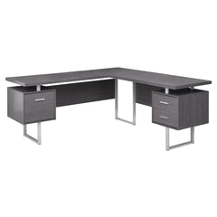 71" Gray and Silver L Shape Computer Desk With Three Drawers