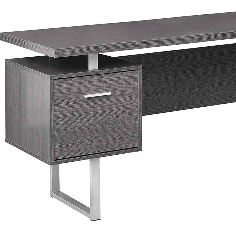 71" Gray and Silver L Shape Computer Desk With Three Drawers