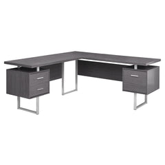 71" Gray and Silver L Shape Computer Desk With Three Drawers