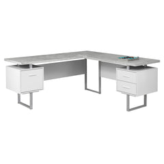 71" Gray and Silver L Shape Computer Desk With Three Drawers