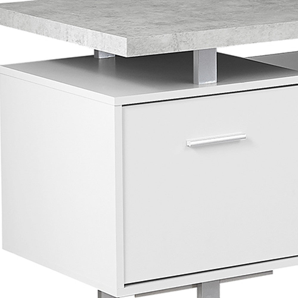 71" Gray and Silver L Shape Computer Desk With Three Drawers