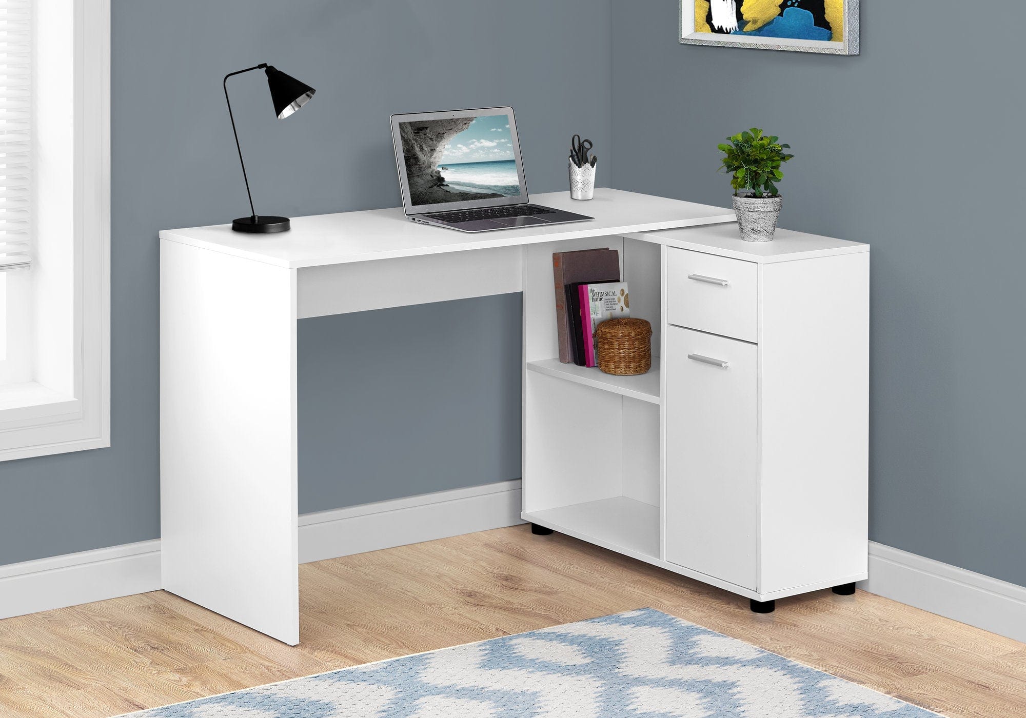 34" White L Shape Computer Desk With Two Drawers - Homeroots