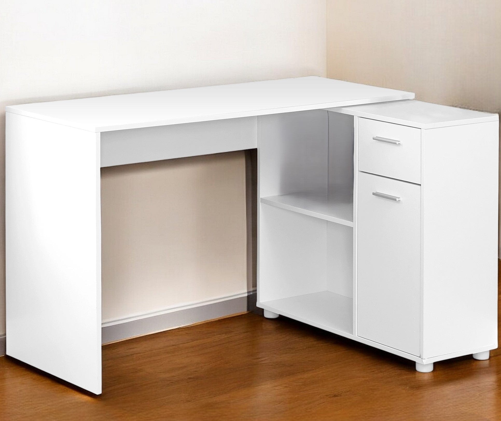 34" White L Shape Computer Desk With Two Drawers - Homeroots