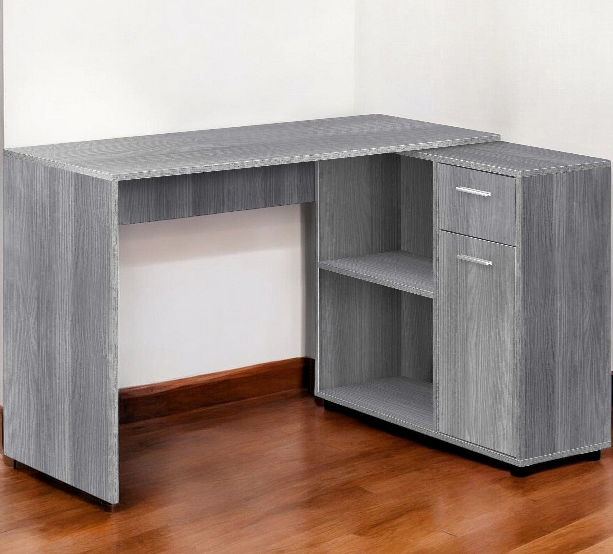 34" Gray L Shape Computer Desk With Two Drawers - Homeroots