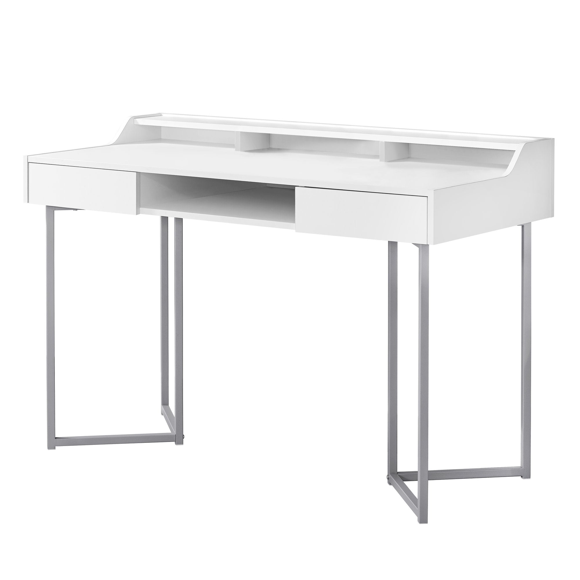 22" White and Silver Writing Desk With Two Drawers