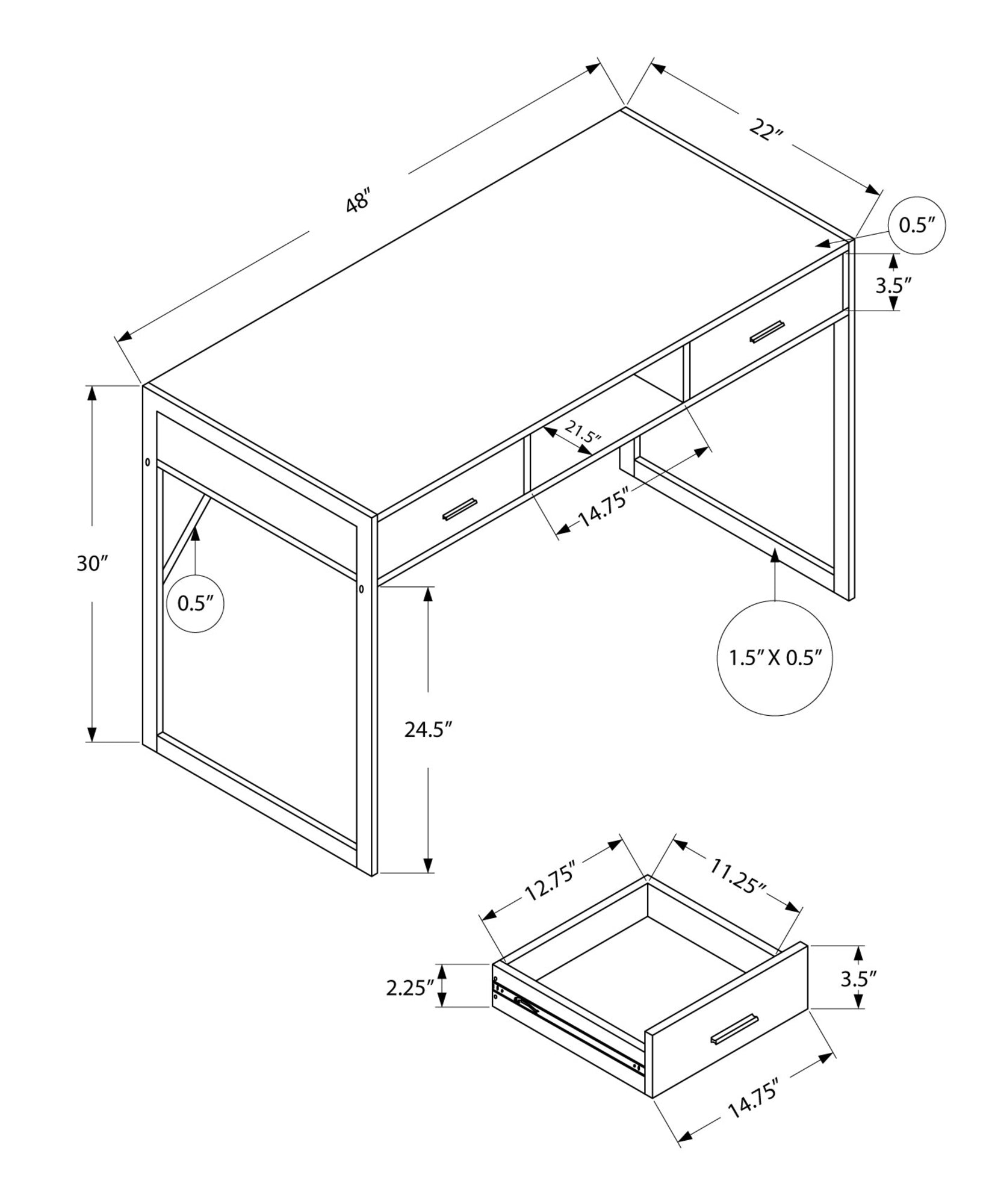 22" Taupe and Black Computer Desk With Two Drawers