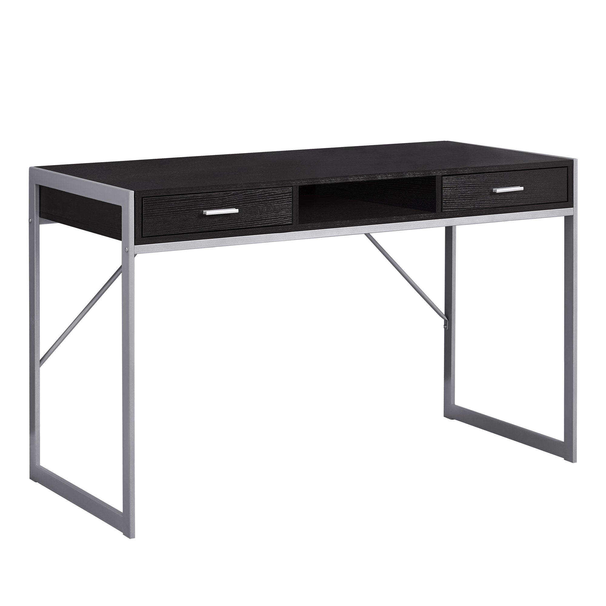 22" Dark Brown and Silver Computer Desk With Two Drawers