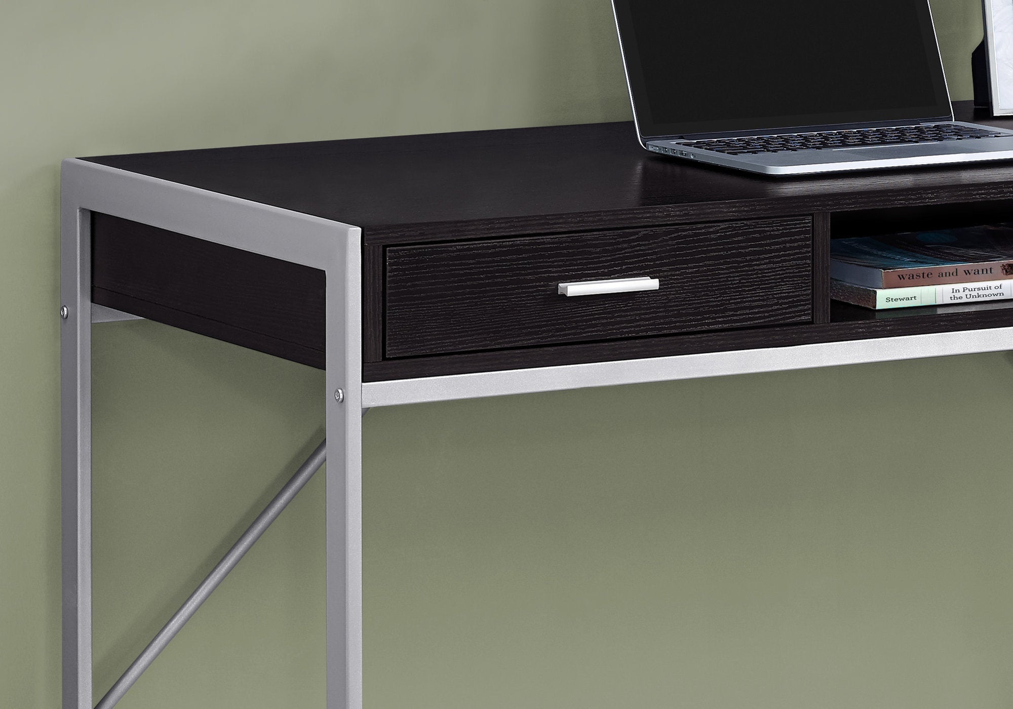 22" Dark Brown and Silver Computer Desk With Two Drawers