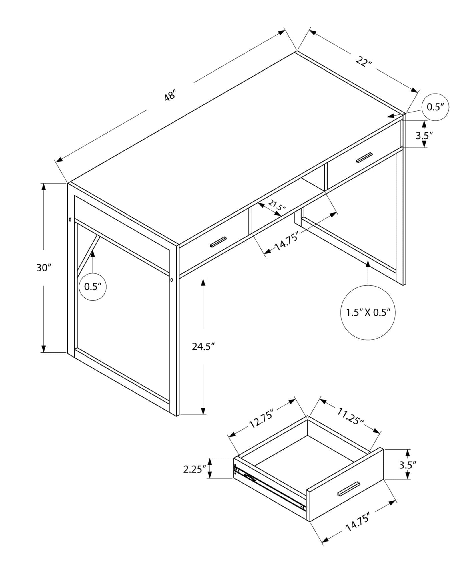 22" Dark Brown and Silver Computer Desk With Two Drawers - Homeroots