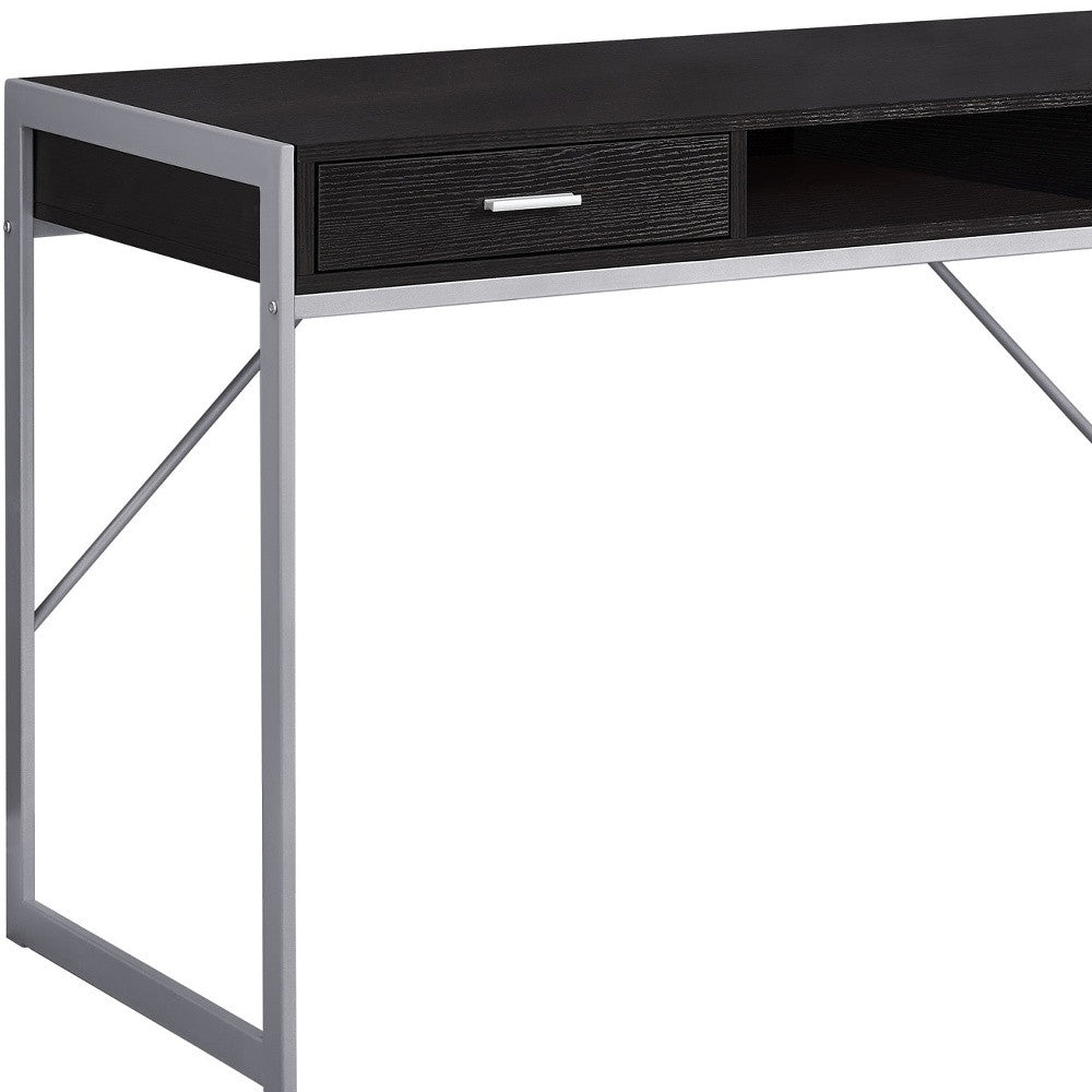 22" Dark Brown and Silver Computer Desk With Two Drawers