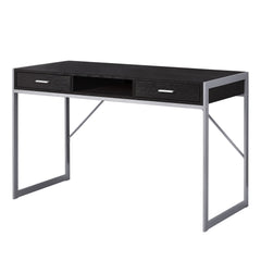 22" Dark Brown and Silver Computer Desk With Two Drawers