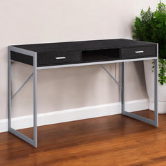 22" Dark Brown and Silver Computer Desk With Two Drawers