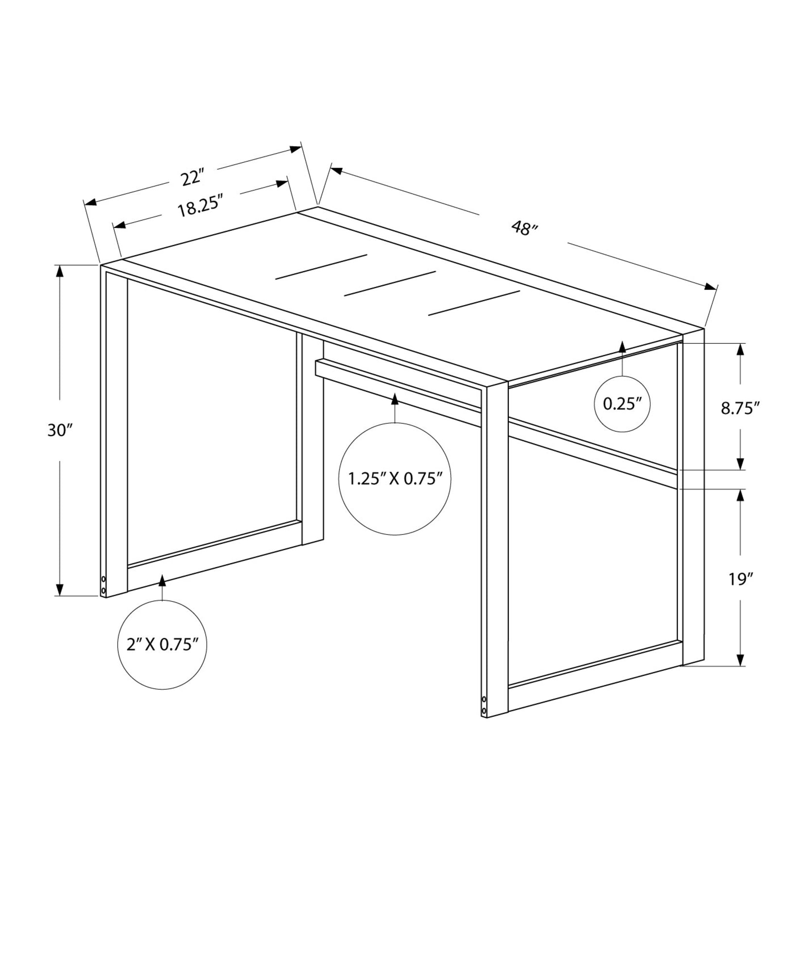 22" Silver Glass Computer Desk