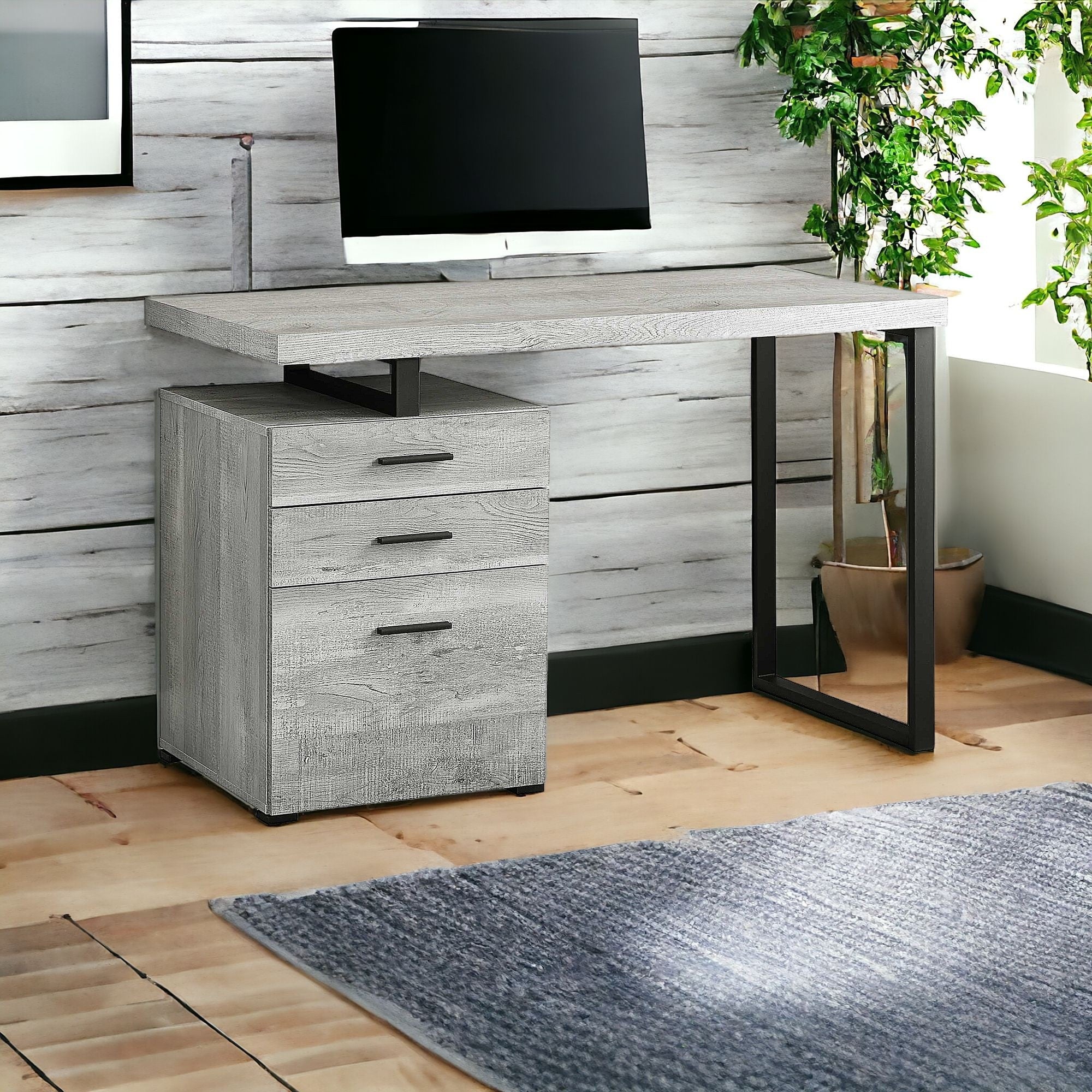 47" Gray and Black Computer Desk With Three Drawers