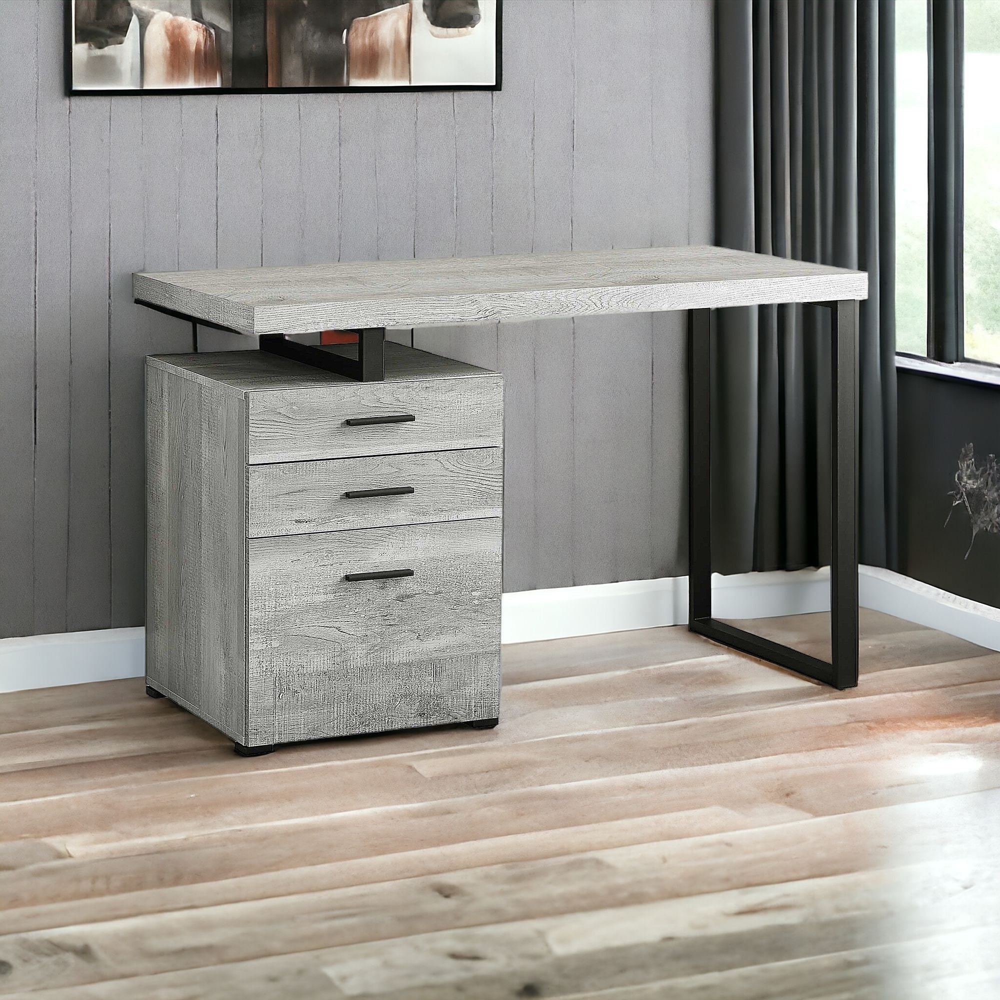 47" Gray and Black Computer Desk With Three Drawers