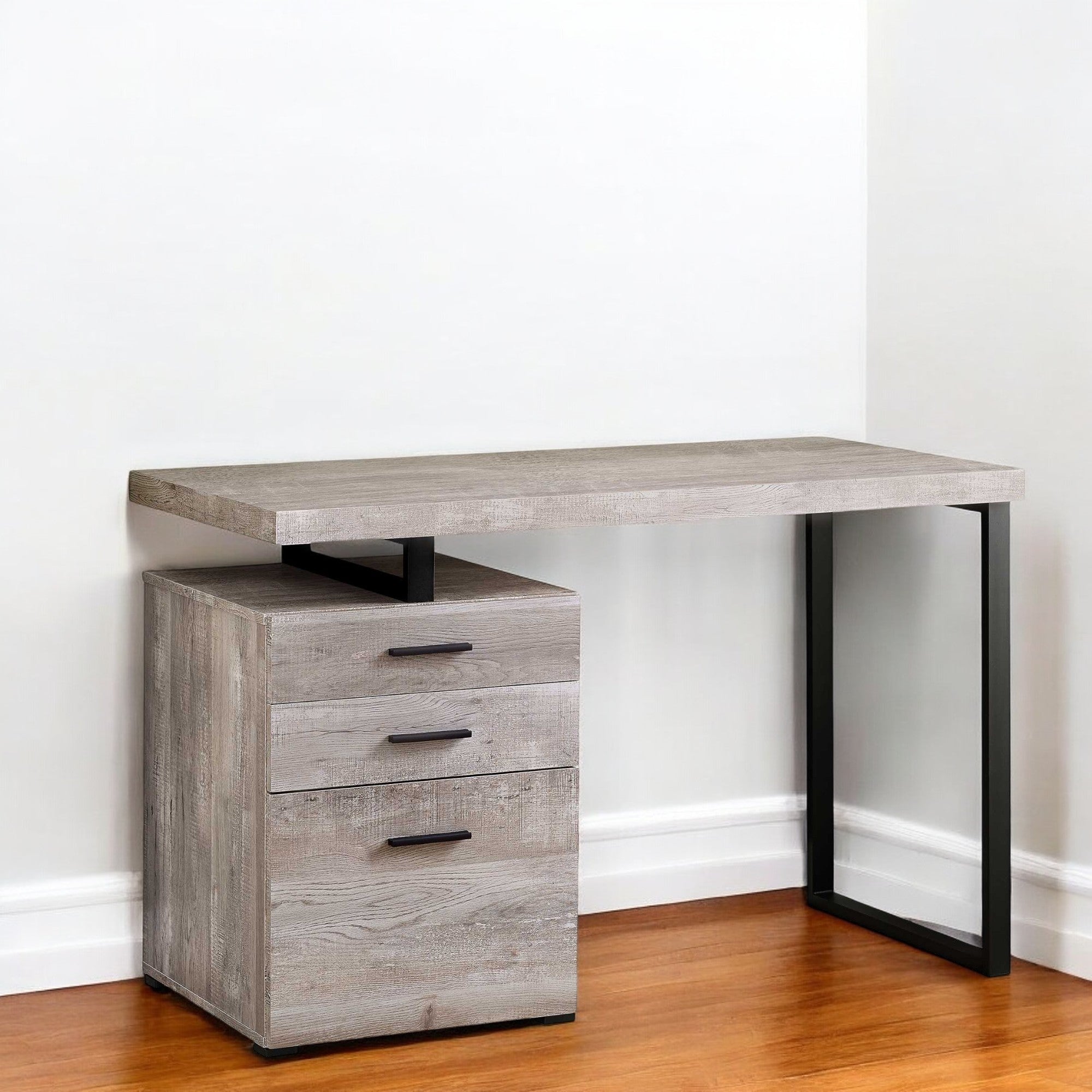 24" Taupe and Black Computer Desk With Three Drawers