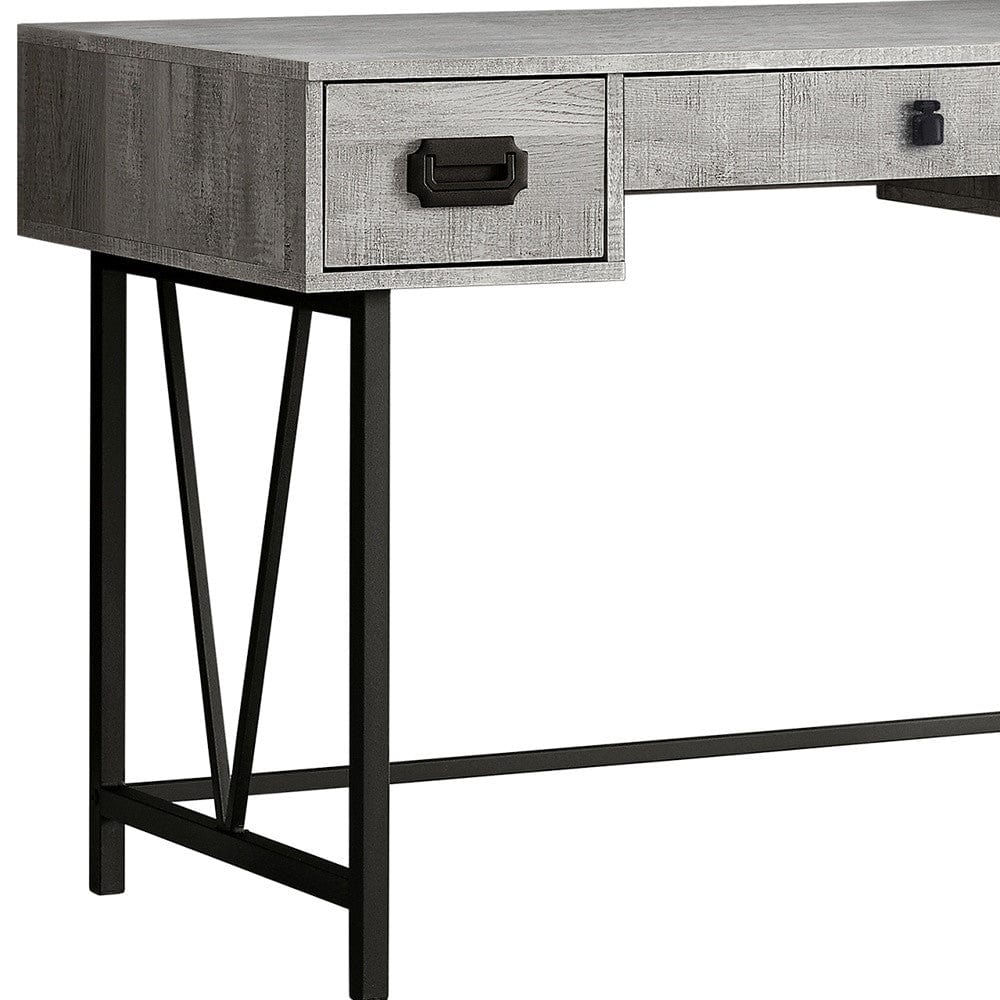 24" Gray and Black Computer Desk With Three Drawers - Homeroots