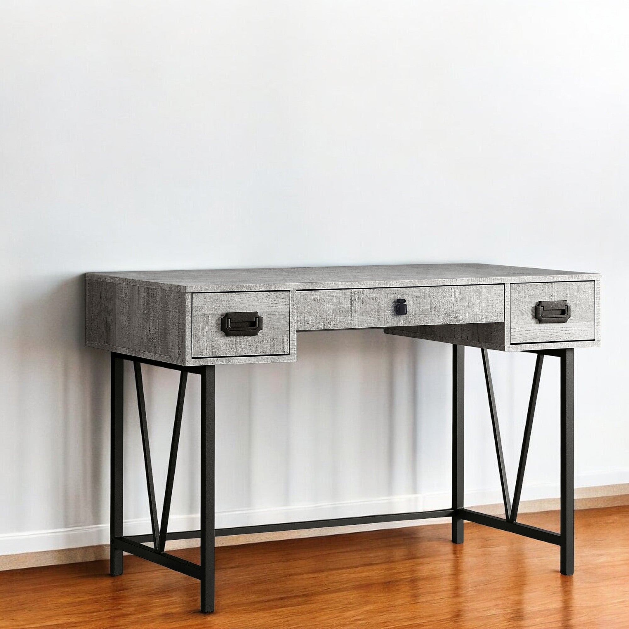 24" Gray and Black Computer Desk With Three Drawers