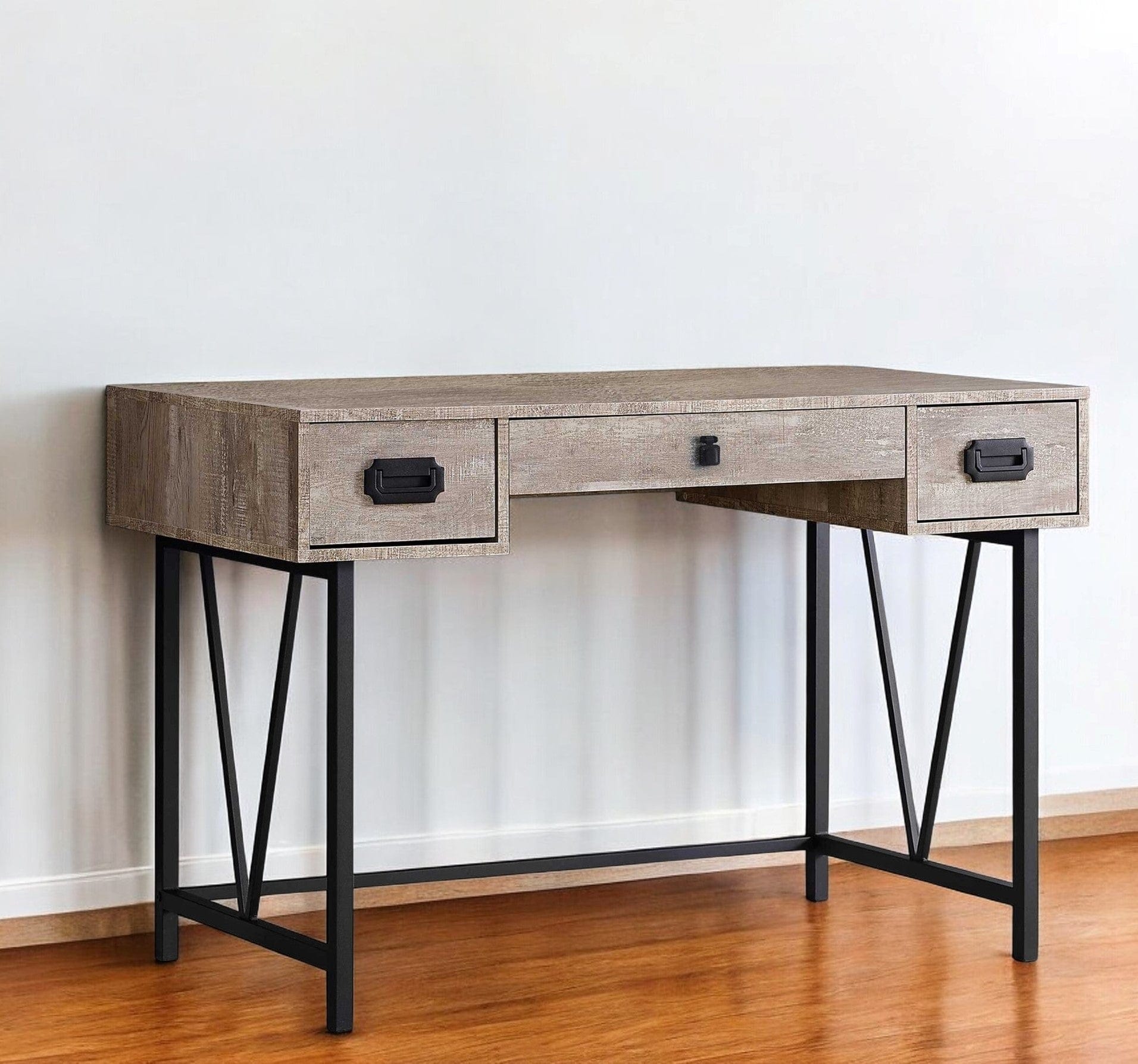 24" Taupe and Black Computer Desk With Three Drawers - Homeroots